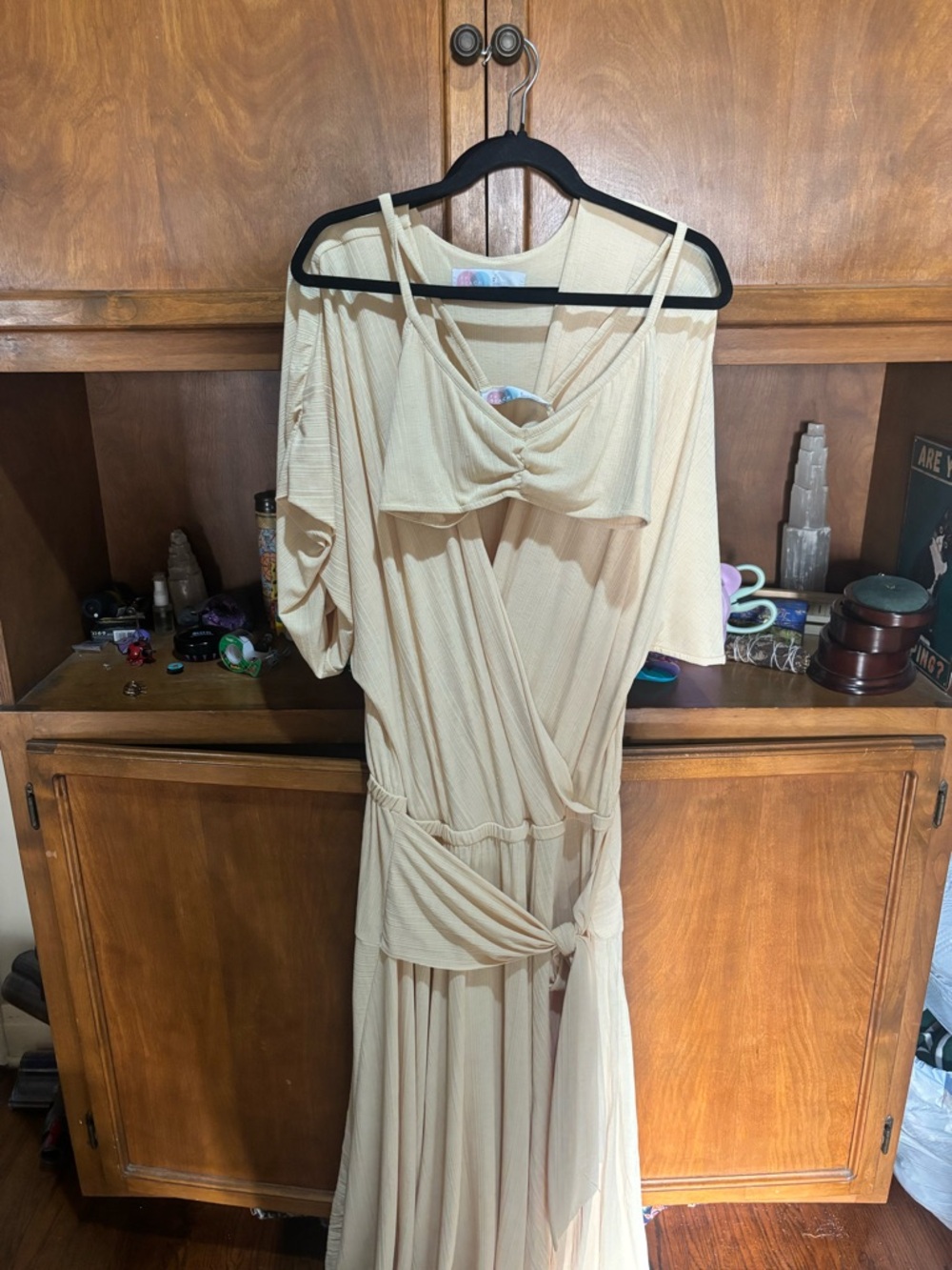 Free people Flowy Cream Wrap Maxi Dress with Crop Top - Picture 2 of 7
